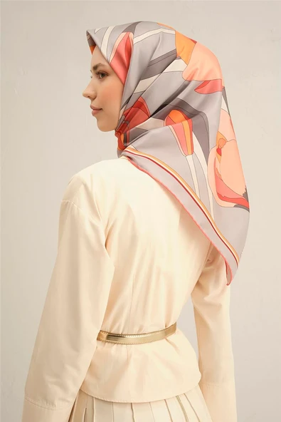 Çiçek Desenli Saf İpek Sura Eşarp -9302D - 7