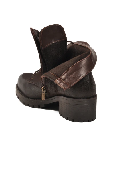 Venüs Kahve Nubuk Fermuarlı Bağcık Detaylı Hakiki Deri Kadın Topuklu Bot - Resim 4