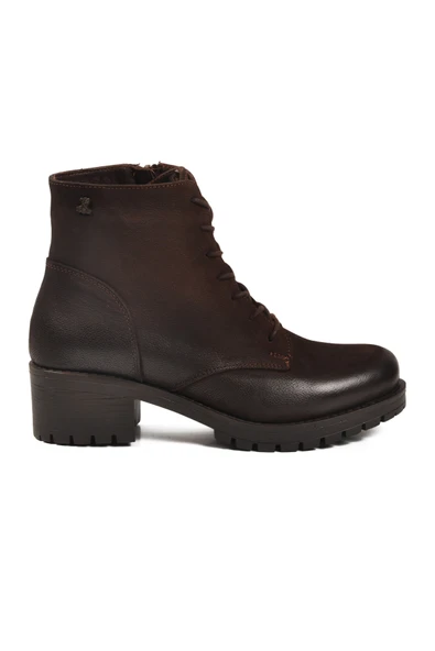 Venüs Kahve Nubuk Fermuarlı Bağcık Detaylı Hakiki Deri Kadın Topuklu Bot - Resim 3