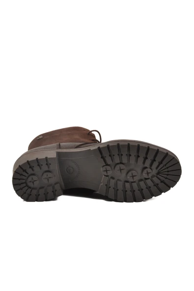 Venüs Kahve Nubuk Fermuarlı Bağcık Detaylı Hakiki Deri Kadın Topuklu Bot - Resim 5