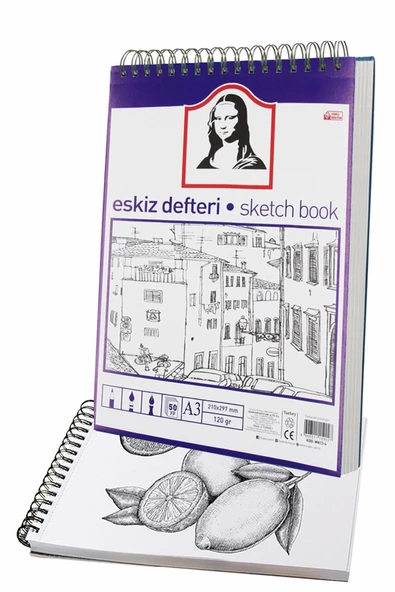 A3 Telli Eskiz Defteri Monalisa Spiralli Kömür Kalem Karakalem Rulo Kalemlik Siyah 24 Bölmeli Dereceli Kalem Gölgeleme - 2