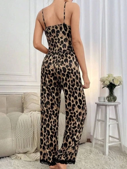 Kadın Ip Askılı Yakası Dantelli Bluz Ve Pijama Sandy Ikili Takım - Resim 4