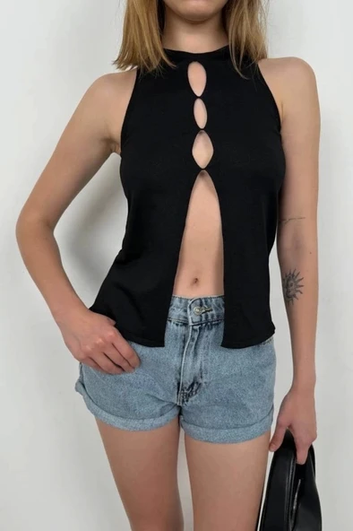 Halter Yaka Göğüs Detay Bluz - 2