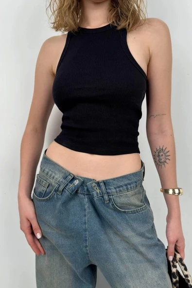 Halter Yaka Kolsuz Bluz - 3