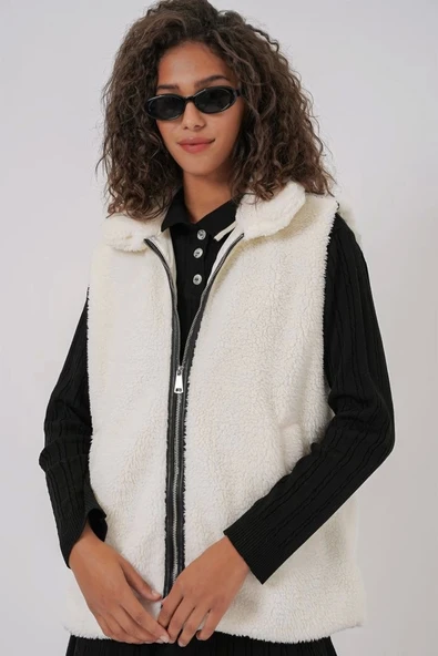 6793 Peluş Yelek - Beyaz - 2