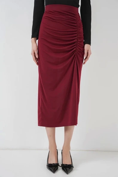 8033 Sandy Yırtmaçlı Etek - Bordo - 4