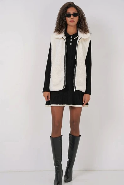 6793 Peluş Yelek - Beyaz - 4
