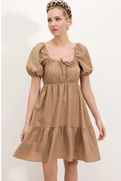 2351 Kloş Poplin Elbise - Camel