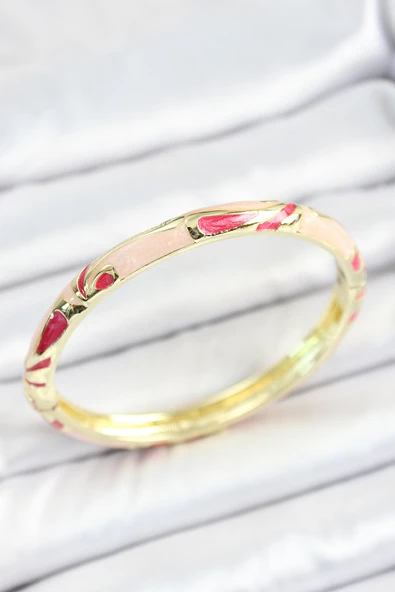 Mineli Pirinç Pembe Desenli Gold Renk Kadın Kelepçe - TJ-BB7113 ürün görseli