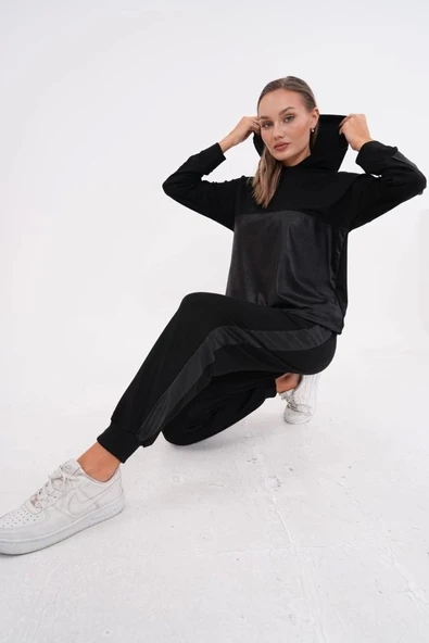 Kadın Uzun Kollu Kapüşonlu Oversize Sweat Ve Pantolon Ikili Takım - 10