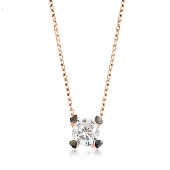 925 Ayar Gümüş Kalpli Tek Taş Kadın Gümüş Kolye ürün görseli 1