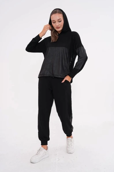 Kadın Uzun Kollu Kapüşonlu Oversize Sweat Ve Pantolon Ikili Takım - 11