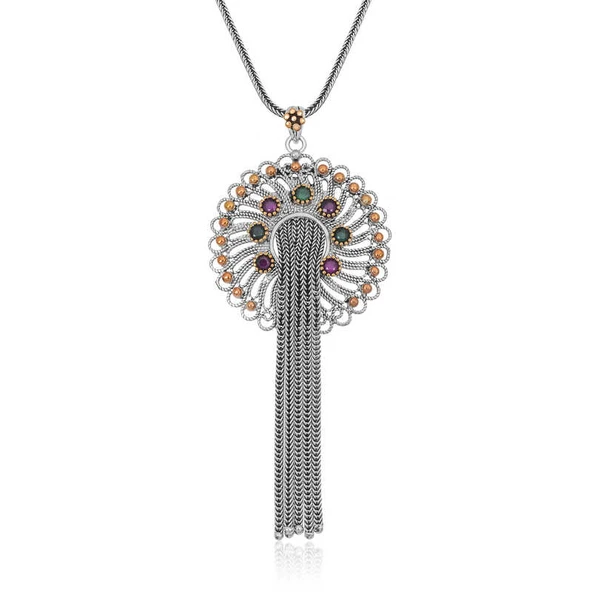 925 Ayar Gümüş Renkli Taşlı Kadın Gümüş Kolye ürün görseli 1