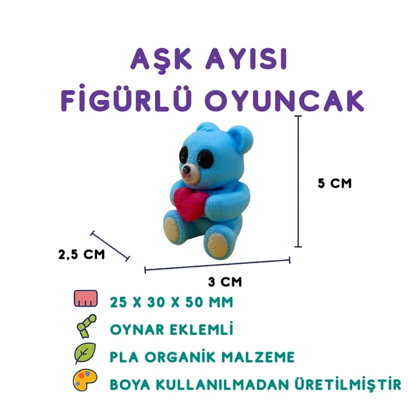 Aşk Ayısı Mavi - 3D Sevgiliye Hediye Oyuncak