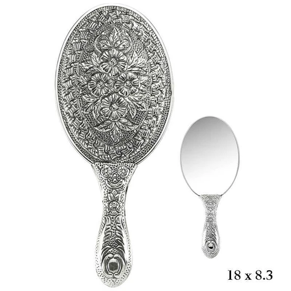 925 Ayar Gümüş Papatya Desenli Gümüş El Aynası - 1