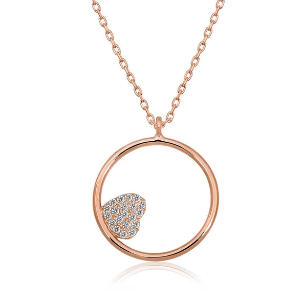 925 Ayar Gümüş Kalp Detaylı Halka Kadın Gümüş Kolye ürün görseli 1