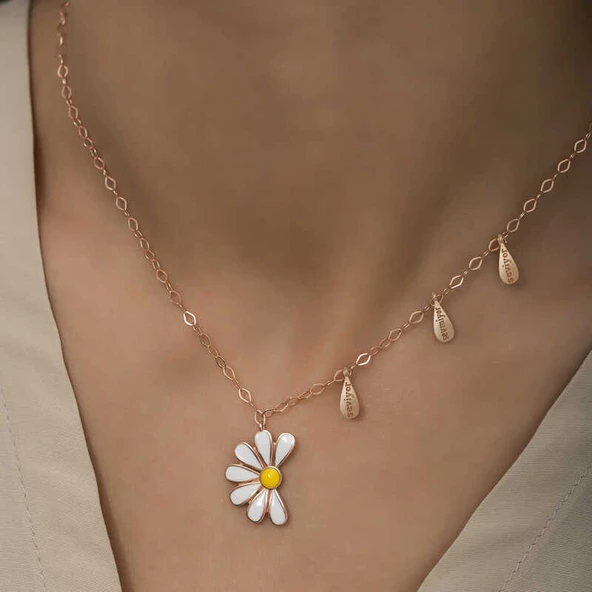 925 Ayar Gümüş Papatya Seviyor Sevmiyor Bayan Gümüş Kolye - Resim 4