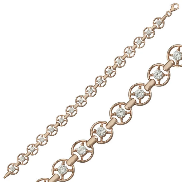 925 Ayar Gümüş Rose Yuvarlak Su Yolu Bileklik - Resim 2