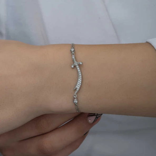 925 Ayar Gümüş Zülfikar Kılıcı Kadın Bileklik - Resim 4