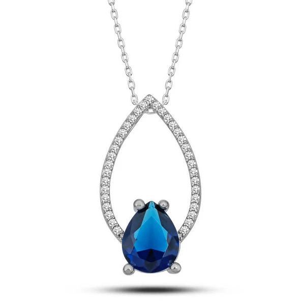 Gümüş Mavi Taşlı Damla Kadın Kolye ürün görseli 1