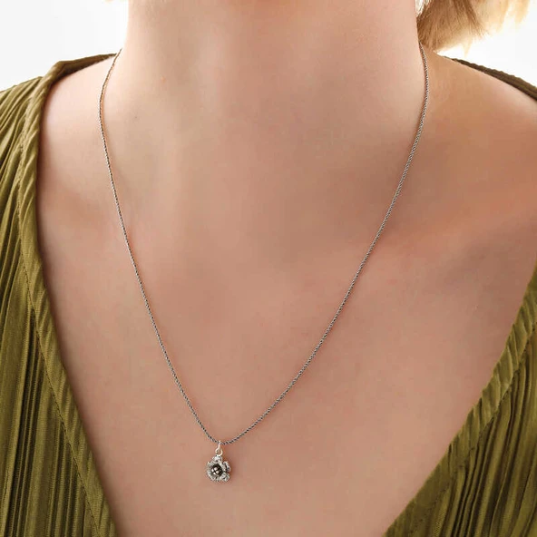 925 Ayar Gümüş Gül Kadın Kolye - Resim 2