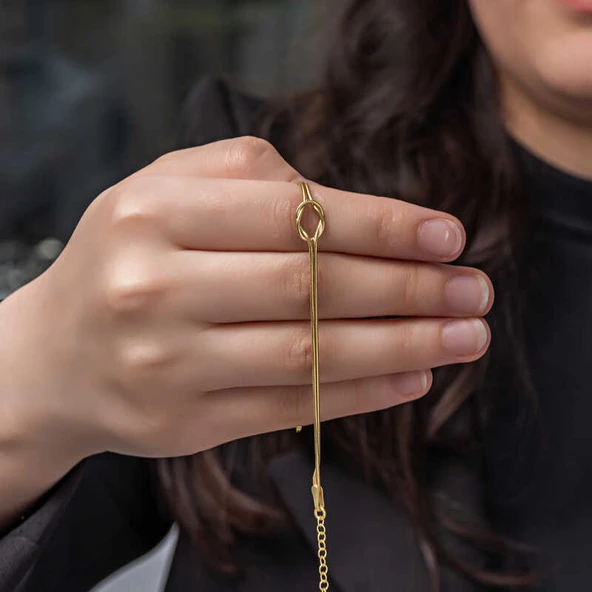 925 Ayar Gümüş Gold Aşk Düğüm Kadın Bileklik ürün görseli 1