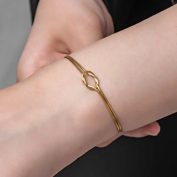 925 Ayar Gümüş Gold Aşk Düğüm Kadın Bileklik - Resim 4