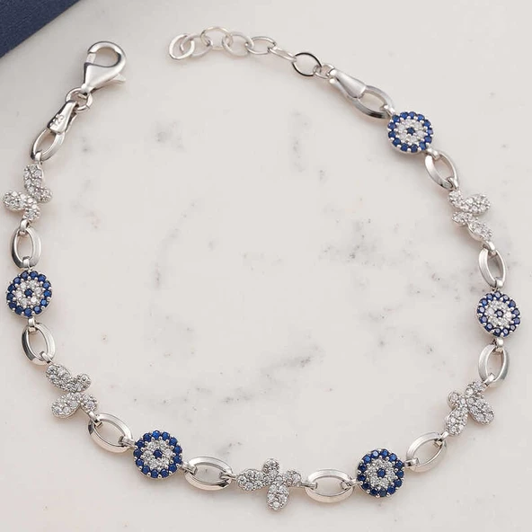 925 Ayar Gümüş Kelebek Nazar Kadın Bileklik ürün görseli 1