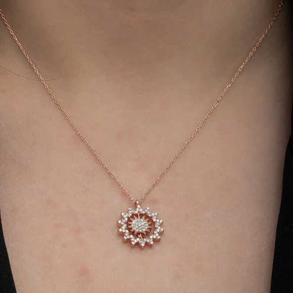 Gümüş Rose Güneş Kadın Kolye - Resim 5