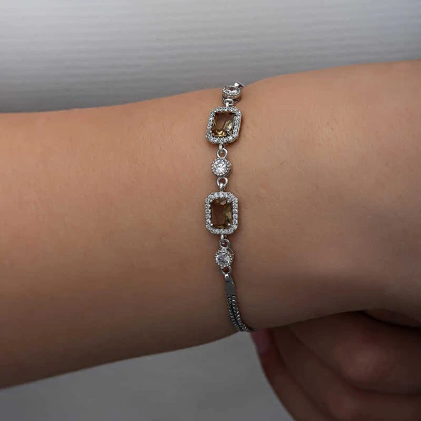 ​925 Ayar Gümüş Kare Zultanit Taşlı Kadın Bileklik - Resim 3