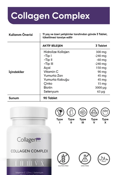 Collagen Forte Collagen Complex Tip 1,2,3,5,10 Kolajen Biotin Çinko 90 Tablet - 3