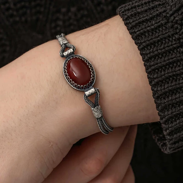 Gümüş Akik Taşlı Kazaziye Bileklik - Resim 2