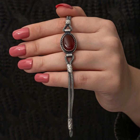 Gümüş Akik Taşlı Kazaziye Bileklik ürün görseli 1