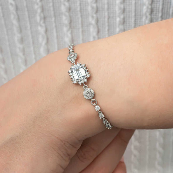 925 Ayar Gümüş Baget Su Yolu Kadın Bileklik - Resim 3