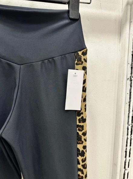 Kadın Full Likralı Mikro Dalgıç Kumaş Leopar Desenli Yüksek Bel Tayt - 4