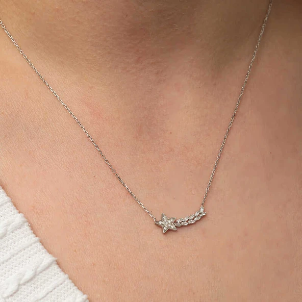 Gümüş Kayan Yıldız Kadın Kolye - Resim 5