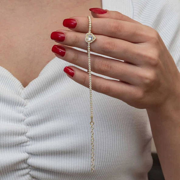 Gümüş Gold Kalpli Su Yolu Bileklik - Resim 3