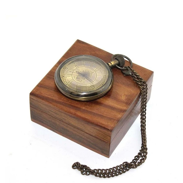 Ahşap Kutulu Pirinç Köstekli Saat ürün görseli 1