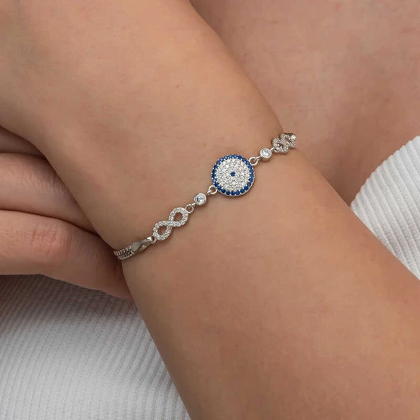 Gümüş Nazarlı Sonsuzluk Kadın Bileklik - Resim 4