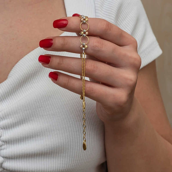 Gümüş Renkli Halka Dorika Kadın Bileklik - Resim 3