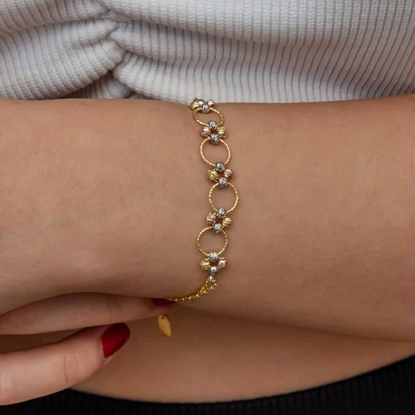 Gümüş Renkli Halka Dorika Kadın Bileklik - Resim 2