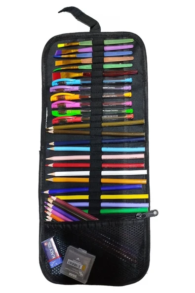 A5 Telli Eskiz Defteri Spiralli Karakalem Rulo Kalemlik Siyah 24 Bölmeli Kömür Füzen Dereceli Kalem Gölgeleme Dağıtma - 8