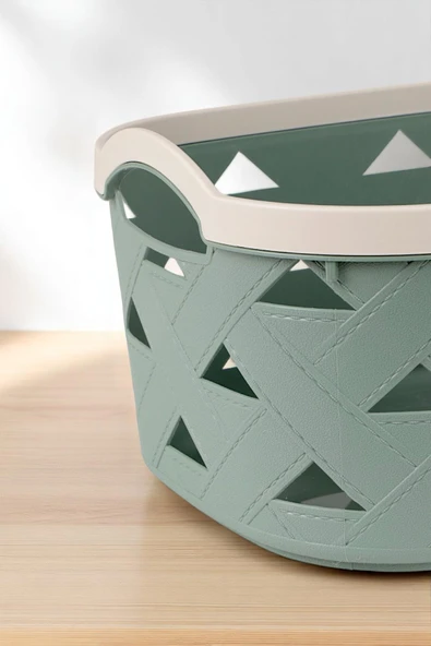 3lü Dekoratif Deri Görünüm Dolap İçi Düzenleyici Saklama Kutusu Mutfak Banyo Organizer Sepet Yeşil - 4