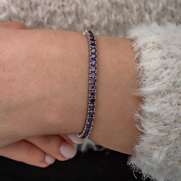 Gümüş Mor Zirkon Taşlı Su Yolu Kadın Bileklik - Resim 2