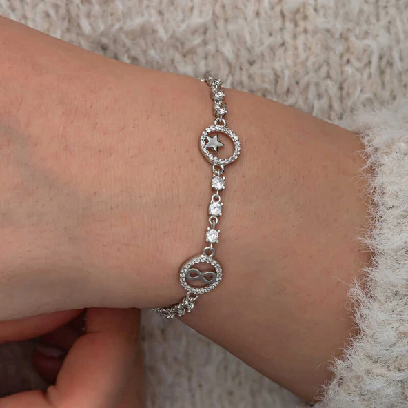 Gümüş Halka İçinde Şans Kadın Bileklik - Resim 4