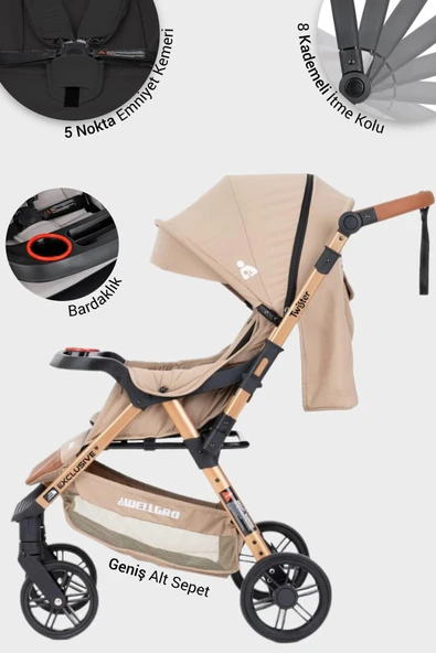 Wellgro Twister Çift Yönlü Bebek Arabası, Gold - 2