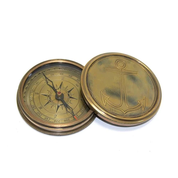 Üzeri Çapa İşlemeli Pirinç Kullanışlı Pusula - Resim 2