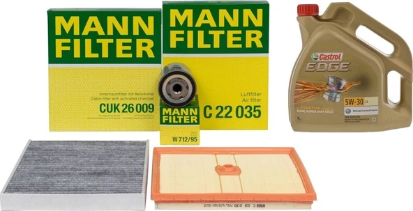 Audi Q2 1.0 Tfsı Periyodik Bakım Filtre Seti Mann Marka Castrol Motor Yağlı ürün görseli