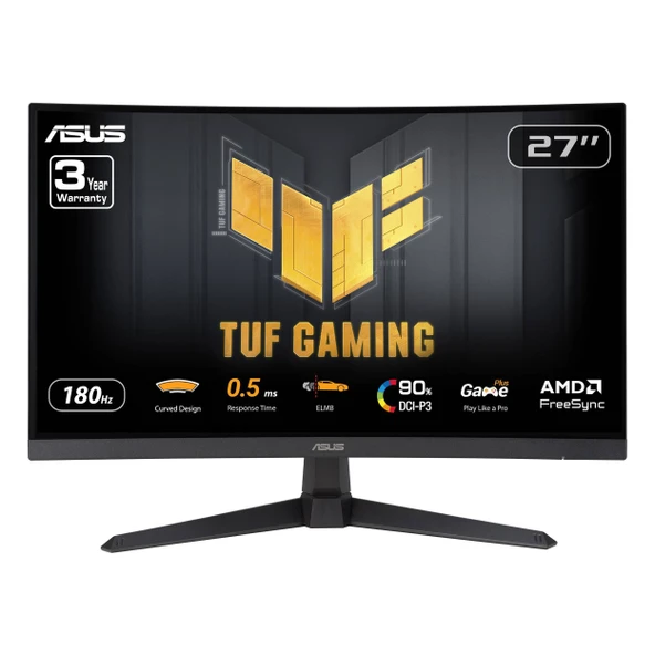 Asus TUF Gaming VG27WQ3B 27" 180Hz 0.5Ms HDMI+DP HDR WQHD FreeSync VA Curved Vesa Monitör