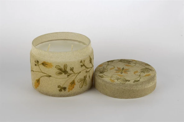 Mikasa Moor Krem Kadife Çiçekli Cam Mum Bergamot 11x19cm